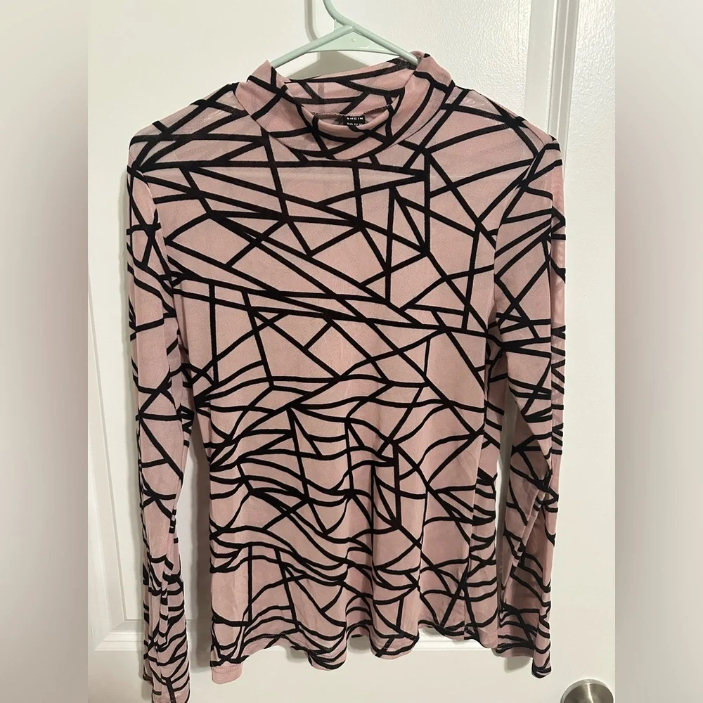 SHEIN Black and Tan Abstract Long Sleeve Mesh Top - Picture 4 of 6